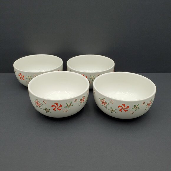Temp-tations Holiday Seasonal Soup Cereal Bowls Snowflake Peppermint Bowls - Picture 2 of 7